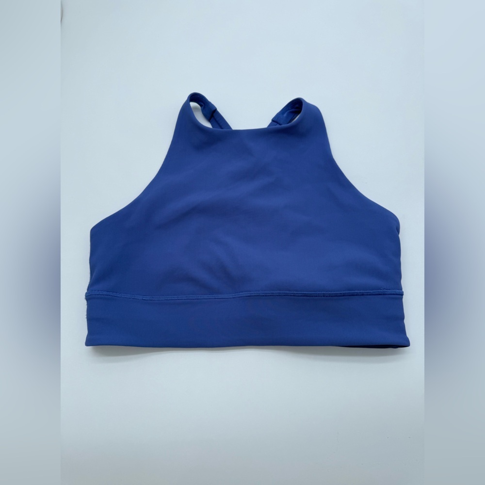 Lululemon Wild Indigo Energy High-Neck Longline Ribbed Bra Medium Support Sz 10